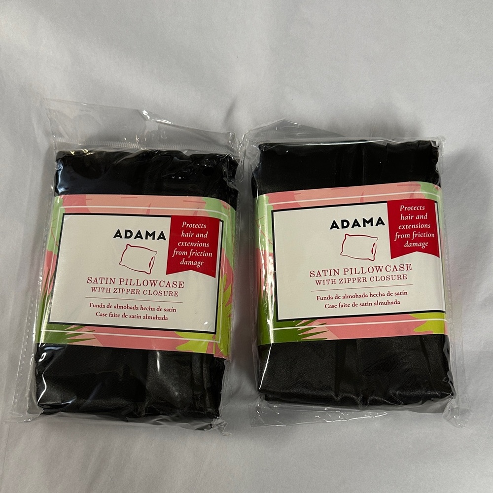 2 Adam Black Satin Pillowcases with Zipper Closure New